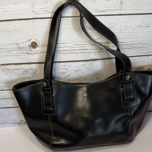 Furla  Classic Black Leather Shoulder Bag Tote Vintage